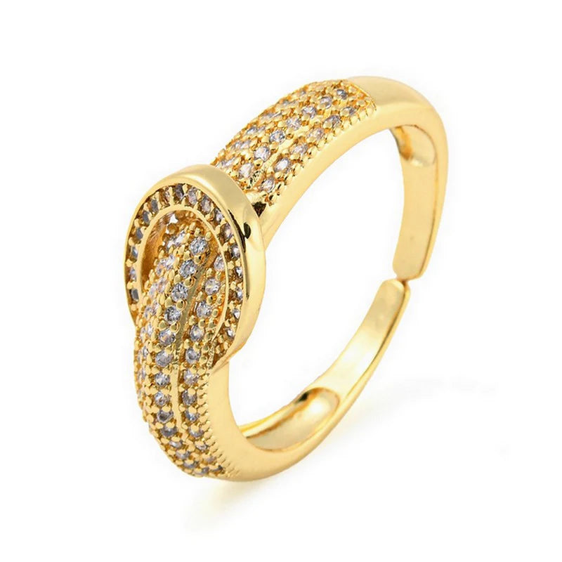 Bague Femme Réglable Diamants CZ Sertis – Plaquage Or
