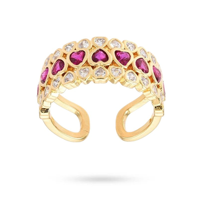 Bague Réglable Femme – Lignée de Zirconiums Cœurs Roses Sertis