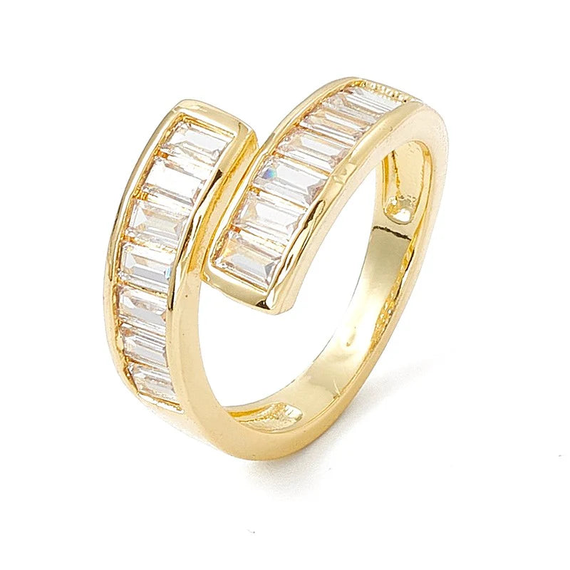 Bague Femme Réglable Lignée Diamants CZ Carrés Blanc – Plaquage Or