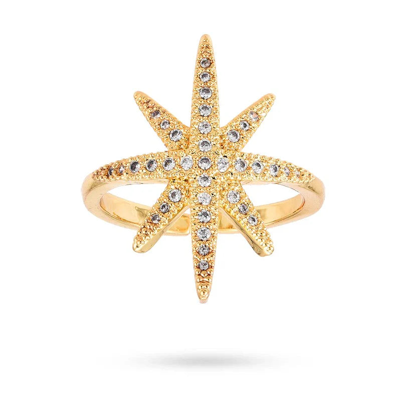 Bague Femme Étoile du Nord Réglable – Lignée Zirconiums Plaqué Or