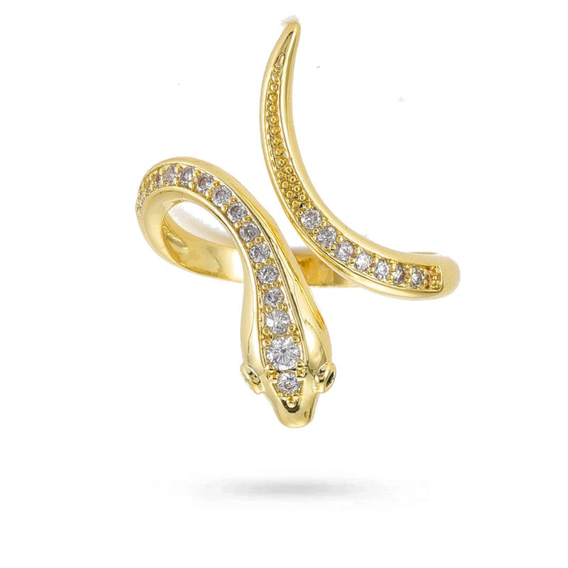 Bague Femme Réglable Serpent Zirconiums – Plaqué Or 1 Micron