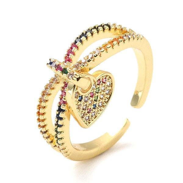 Bague Dorée Breloque Cœur – Réglable | Plaquage Or 1 Micron