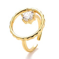 Bague Dorée Cercle & Zirconium Blanc – Réglable | Plaquage Or 1 Micron