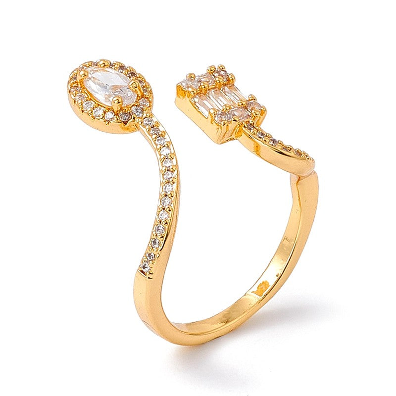 Bague Dorée Diamant CZ Goutte Réglable – Plaquage Or 1 Micron