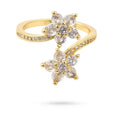 Bague Femme Réglable Deux Fleurs Oxydes Blancs – Plaqué Or 1 Micron