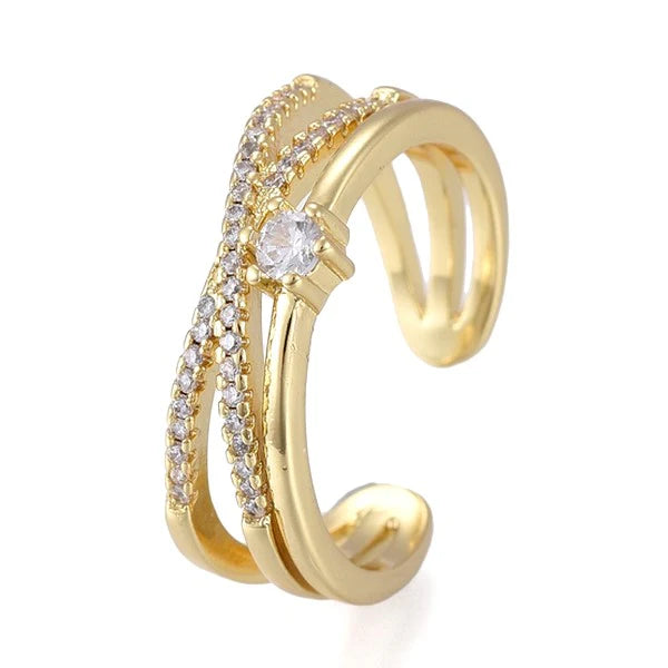 Bague Femme Réglable Double Anneaux – Plaqué Or 1 Micron