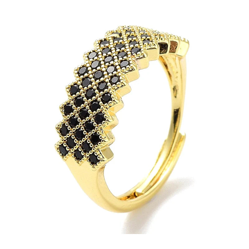 Bague Femme Réglable Lignée Diamants CZ Noir – Plaquage Or