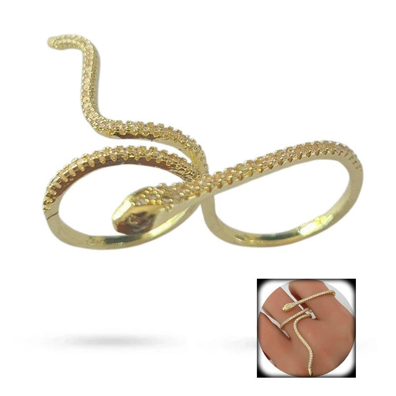 Bague Femme Réglable Serpent Zirconiums Étincelants – Plaqué Or 1 Micron