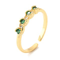 Bague Dorée Zirconium Vert Rond – Réglable | Plaquage Or 1 Micron