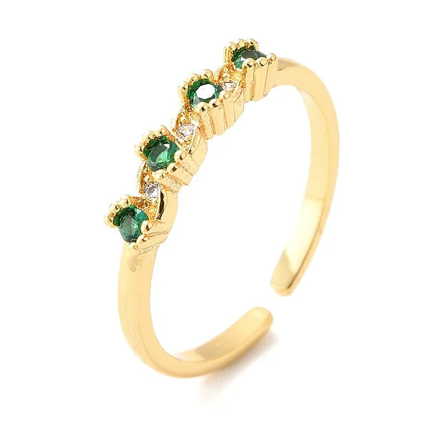 Bague Dorée Zirconium Vert Rond – Réglable | Plaquage Or 1 Micron