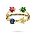Bague Réglable Femme – Multitude de Zirconiums Colorés Sertis | Plaquage Or