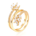 Bague femme réglable feuilles diamant CZ / Plaquage Or