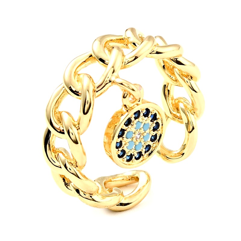 Bague Femme Réglable Breloque Zirconiums Colorés – Plaquage Or