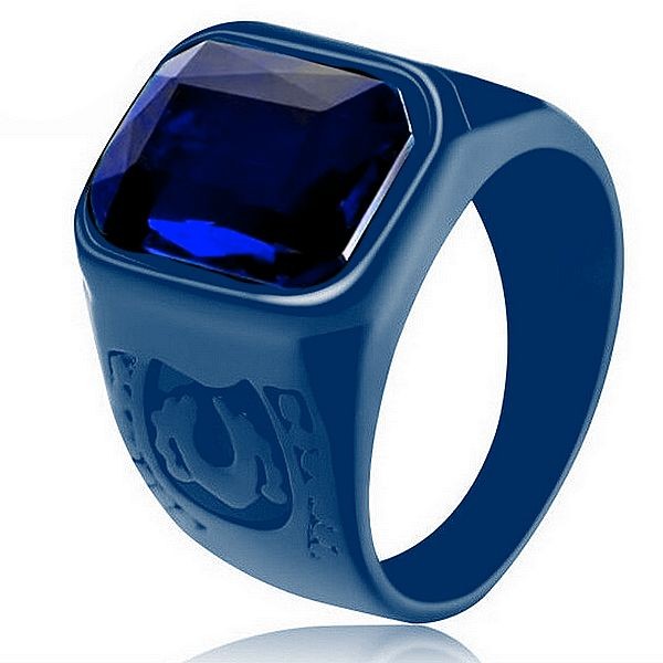 Chevalière Homme Ajourée Strass Bleu – Acier 316 Bleu/Noir