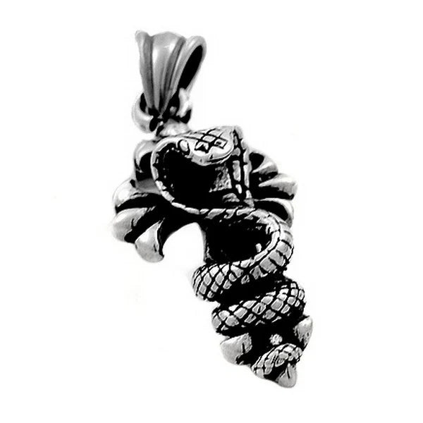Pendentif Cobra Cisélé – Acier 316 Argenté | Rock & Biker