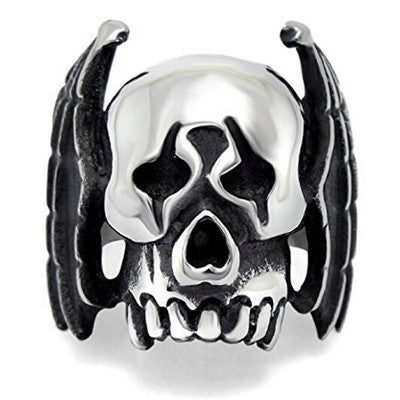 Bague Chevalière Tête de Mort & Ailes – Acier 316 Argentée
