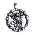 Pendentif Moteur & Chaîne – Acier 316 Argenté | Style Gothique Rock Biker