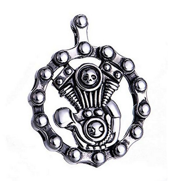 Pendentif Moteur & Chaîne – Acier 316 Argenté | Style Gothique Rock Biker
