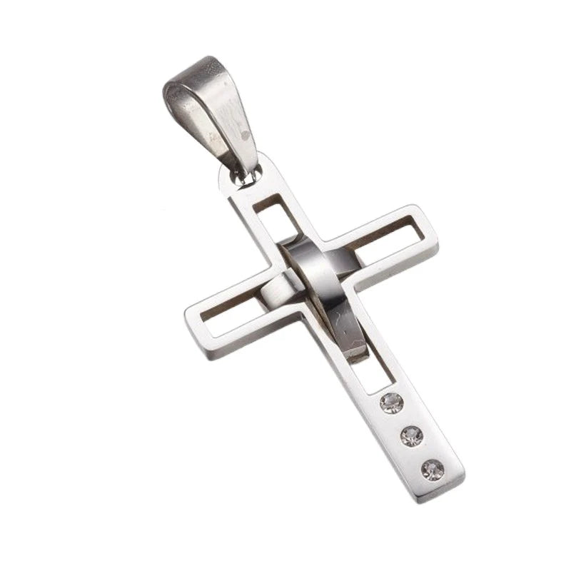 Pendentif Croix Argentée Zirconium – Acier 316 Gothique Rock Biker