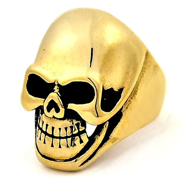 Bague Tête de Mort Dorée – Acier 316 | Gothique Rock Biker | 3 cm