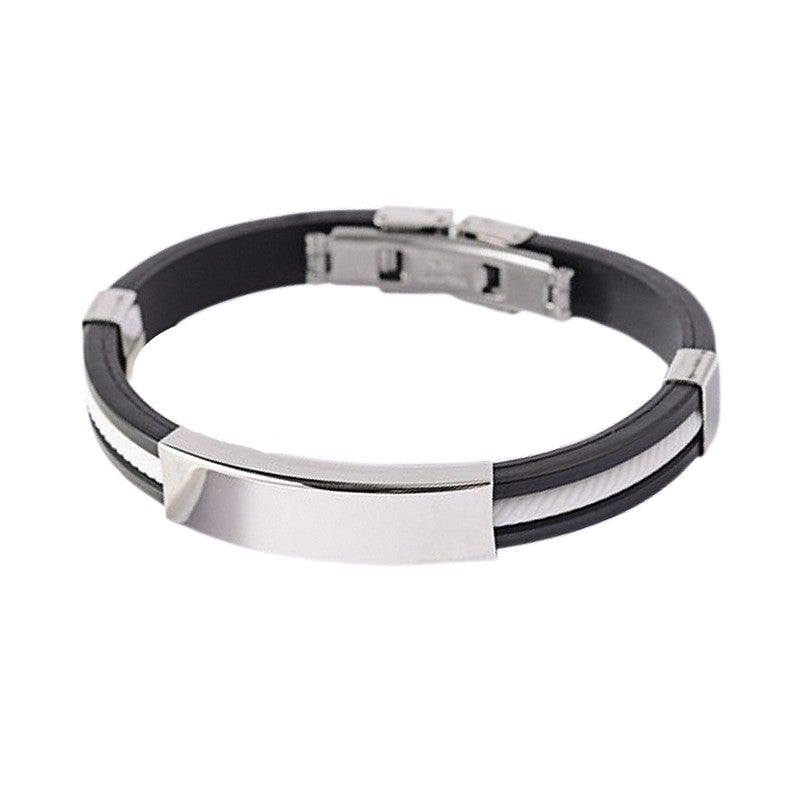 Bracelet Acier Inoxydable, Cuir & Cordon Blanc – Style Rock 20 cm