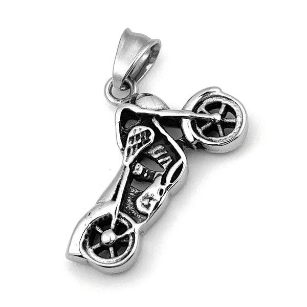 Pendentif Acier 316 Argenté Petite Moto Cisélée – Style Gothique Rock Biker – 3,5 x 2,5 cm
