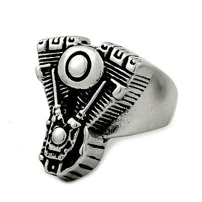 Bague Chevalière Moteur Cisélé – Acier 316 Argentée