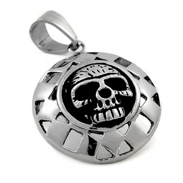 Pendentif Cercle Tête de Mort – Acier 316 Argenté | Gothique & Biker