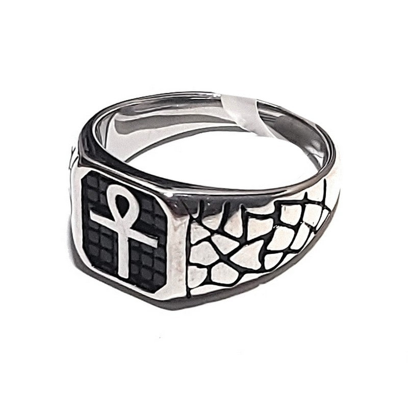 Bague Chevalière Acier Inoxydable Argentée – Croix Gravée