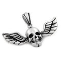 Pendentif Tête de Mort & Ailes Cisélées – Acier 316 Argenté | Gothique Biker