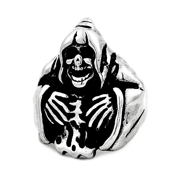 Bague Faucheuse Ciselée – Acier 316 Argenté | Dark & Gothique | 3 cm