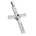 Pendentif Croix Articulée ‘Fast and Furious’ – Acier 316 Argenté & Diamants CZ | XXL 7,2 cm