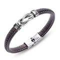 Bracelet Homme Acier Inoxydable & Cuir Tressé Marron – 21 cm