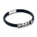 Bracelet Cuir Tressé & Maille Gourmette Acier Inoxydable – 21 cm