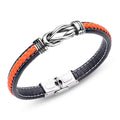 Bracelet Homme Acier Inoxydable & Cuir Tressé Orange – 21 cm