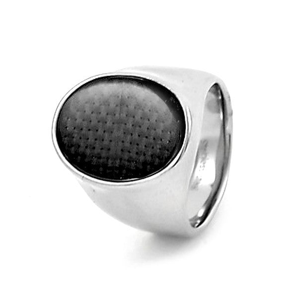 Bague Chevalière Ciselée Acier 316 Argenté – Fond Noir Ovale | Élégance & Caractère