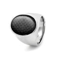 Bague Chevalière Ciselée Acier 316 Argenté – Fond Noir Ovale | Élégance & Caractère