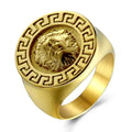 Bague Homme Tête de Lion Clé Grecque – Acier 316 Doré