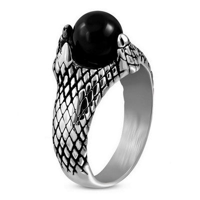 Bague Chevalière Ajourée Perle Noire – Acier 316 Argenté | Élégance Contrasteé