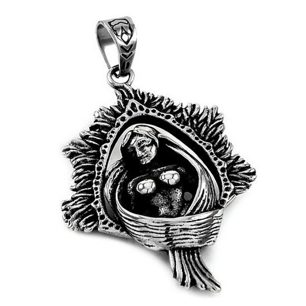 Pendentif Acier 316 Femme Imposante Cisélée – Style Gothique Rock Biker – 7 x 4,5 cm