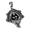 Pendentif Acier 316 Femme Imposante Cisélée – Style Gothique Rock Biker – 7 x 4,5 cm