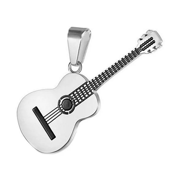 Pendentif Guitare Acier 316 Argenté – Imitation Ultra-Réaliste | Rock Biker Gothique | 5 cm