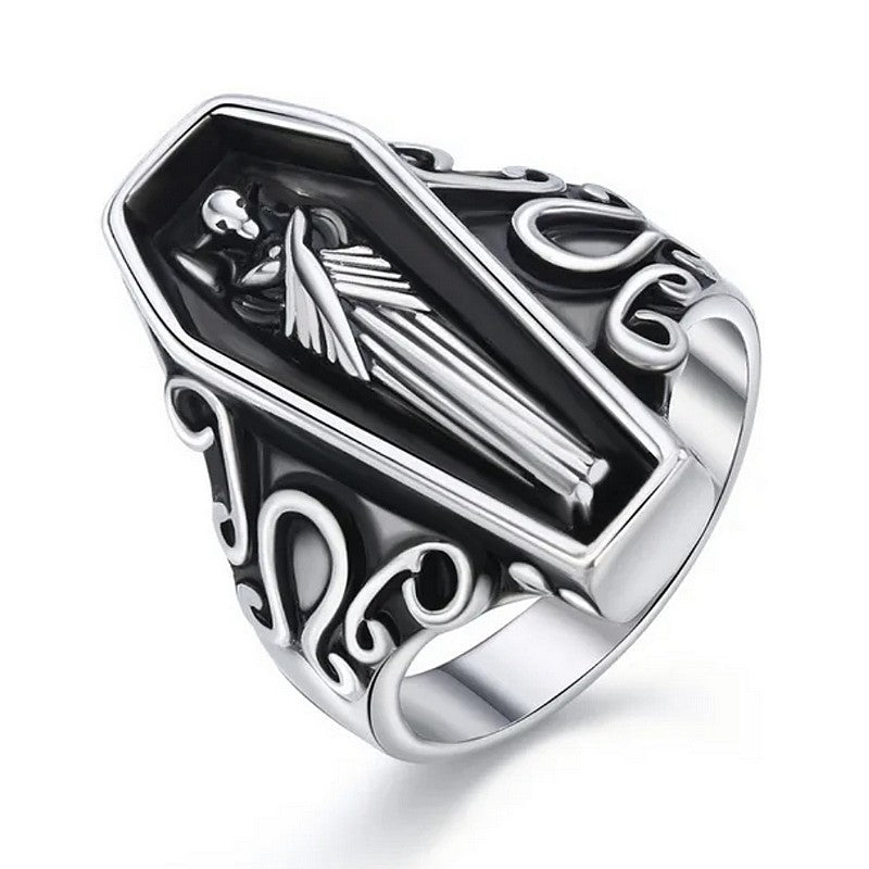 Bague Chevalière Cercueil Argentée | Acier Inoxydable