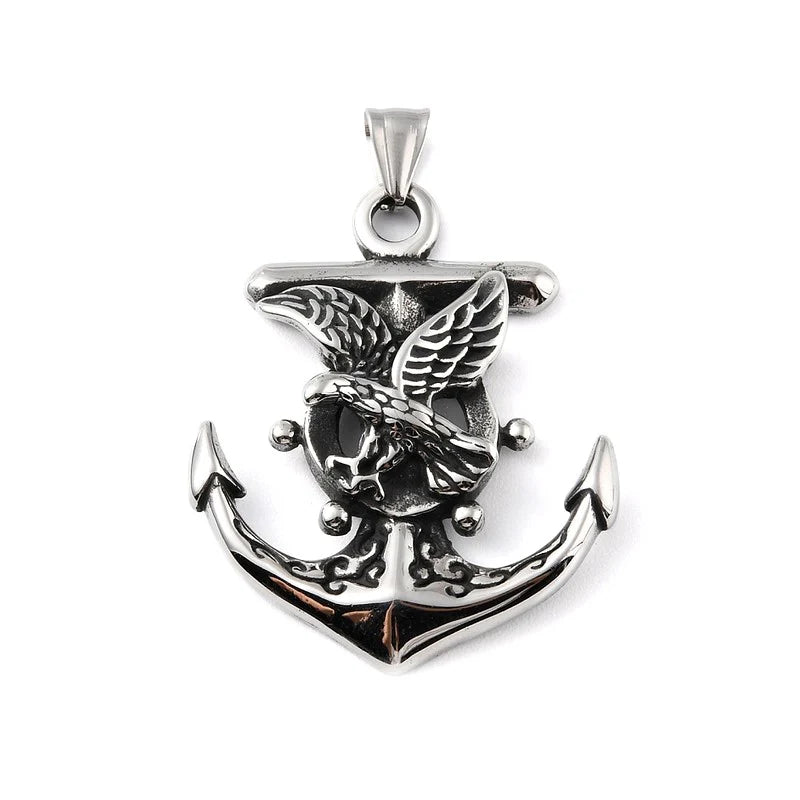 Pendentif Aigle Encre de Marine Argenté | Acier Inoxydable 316 – Rock & Biker