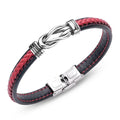 Bracelet Homme Acier Inoxydable & Cuir Tressé Rouge – 21 cm