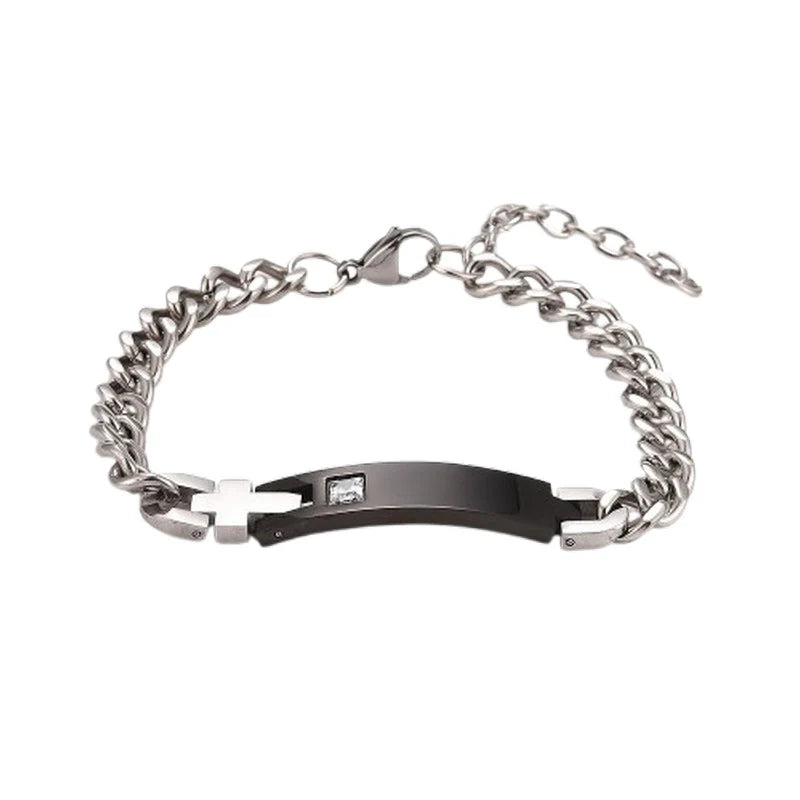 Bracelet Homme Acier Inoxydable – Pendentif Croix & Zirconium