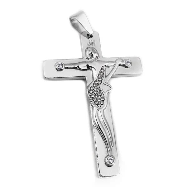 Croix Guitare Johnny Hallyday – Acier 316 Argenté & Diamants CZ | Édition Limitée