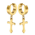 Boucles d’Oreilles Créole & Croix Pendante Dorées – Acier 316 | Chic & Caractère