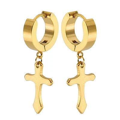 Boucles d’Oreilles Créole & Croix Pendante Dorées – Acier 316 | Chic & Caractère