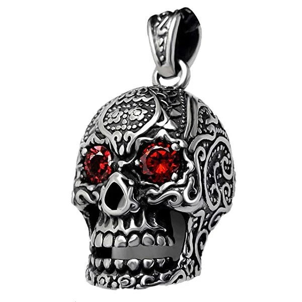 Pendentif Tête de Mort Mexicaine – Acier 316 Argenté Gothique & Biker